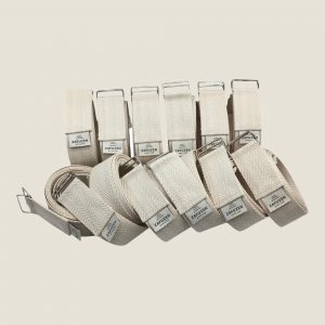 Pack 12 correas de yoga algodón orgánico – Doble hebilla metálica – Hechas en España – ZAFUZEN