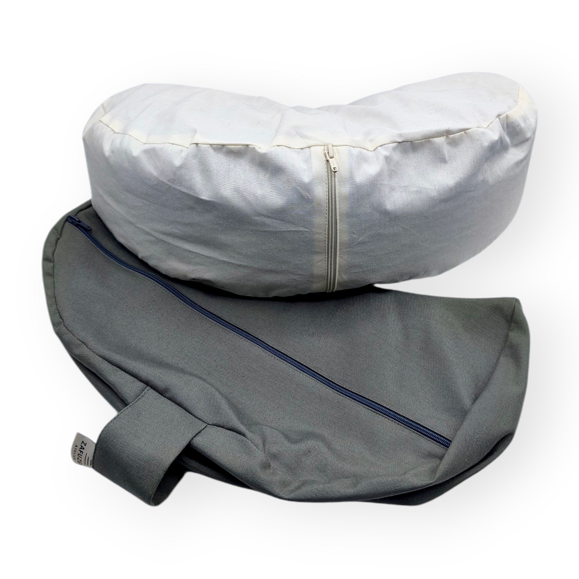 Zafú Media Luna · Cojín de Meditación Ergonómico · Zafu Yoga con Relleno de Cáscara de Trigo Sarraceno · Funda Lavable · Modelo: Stone · ZAFUZEN Atelier · 40×14 cm - Imagen 6