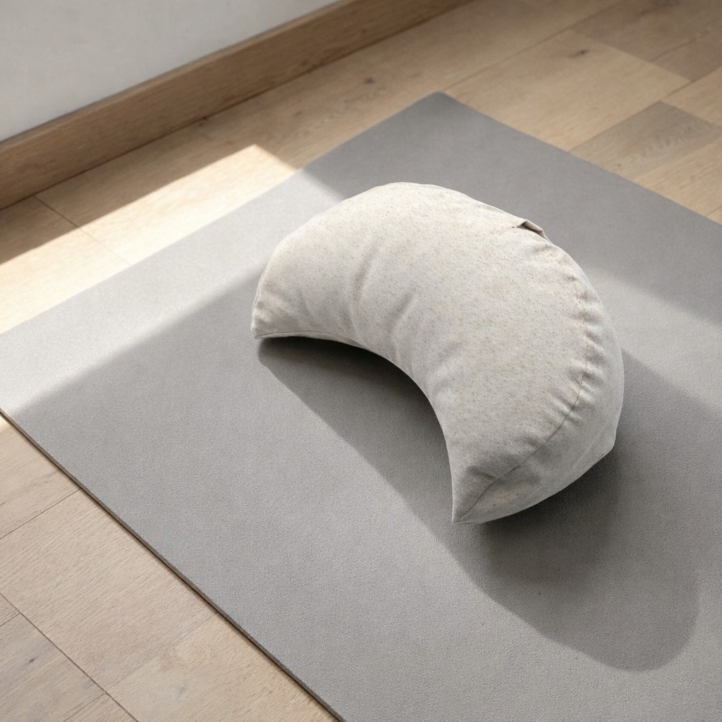 Zafú Media Luna · Cojín de Meditación Ergonómico · Zafu Yoga con Relleno de Cáscara de Trigo Sarraceno · Funda Lavable · Modelo: Sand · ZAFUZEN Atelier · 40×14 cm - Imagen 3