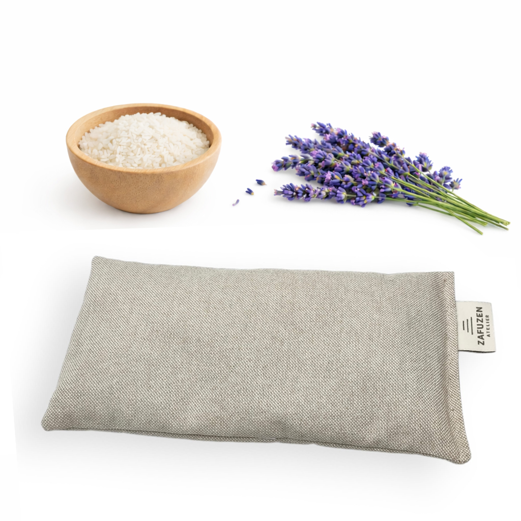 ZAFUZEN Atelier · Ritual de Estiramiento y Descanso · Set de Yoga con Correa de Estiramiento y Almohada para Ojos con Lavanda · Kit de Bienestar para Yoga, Savasana y Relajación · Modelo Dune - Imagen 4