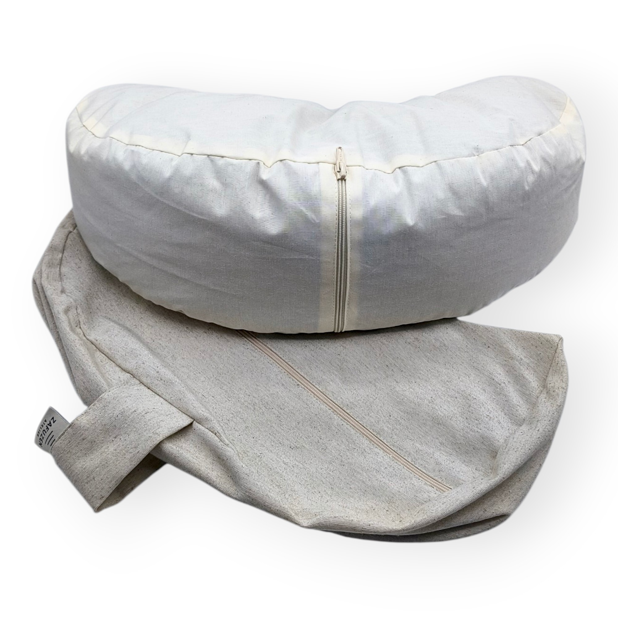 Zafú Media Luna · Cojín de Meditación Ergonómico · Zafu Yoga con Relleno de Cáscara de Trigo Sarraceno · Funda Lavable · Modelo: Sand · ZAFUZEN Atelier · 40×14 cm - Imagen 6