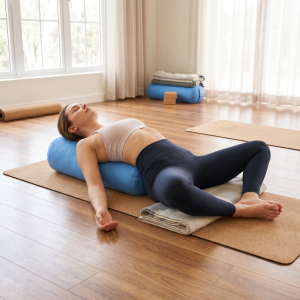 Alternative view of Bolster de Yoga cilíndrico · Cojín Bolster para Yoga Restaurativo y Savasana · Relleno de cáscara de espelta ecológica con lavanda · Funda lavable · 60×20 cm · Modelo: Horizon