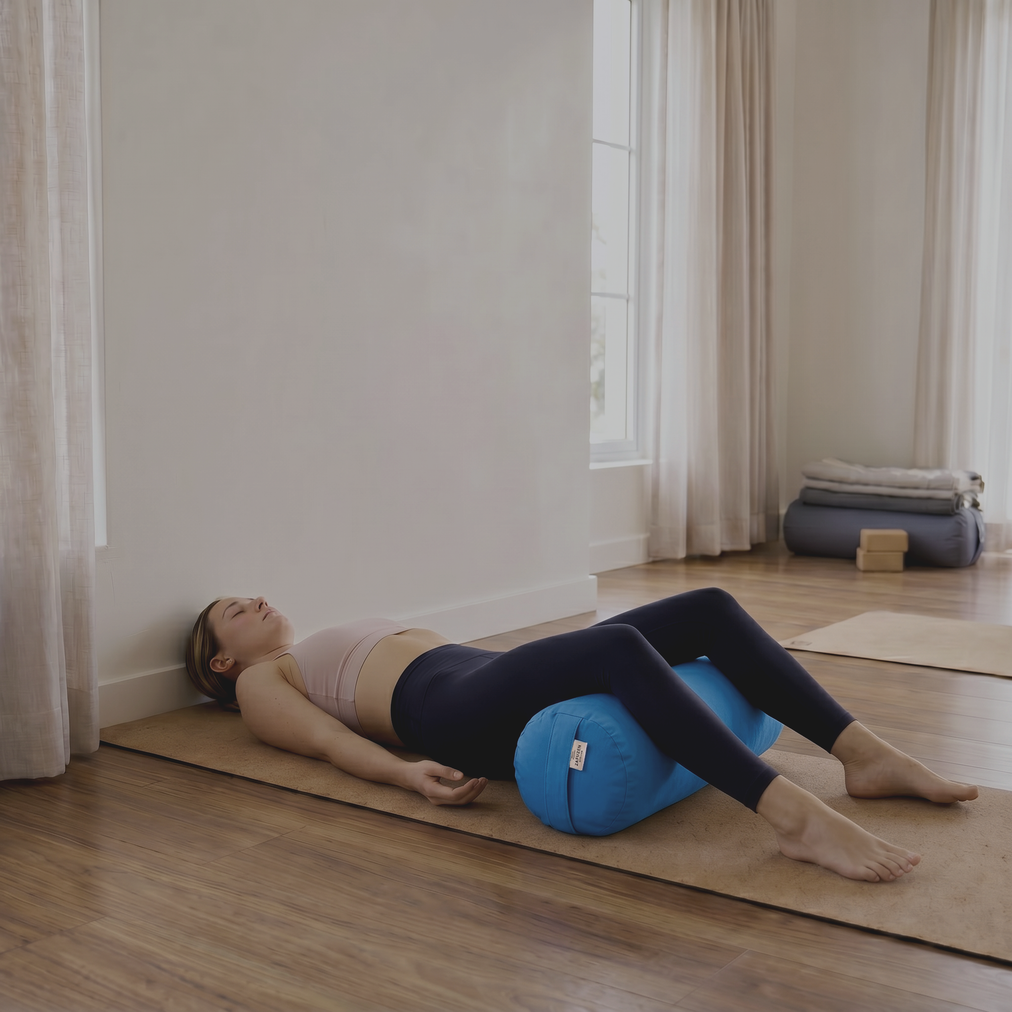 Bolster de Yoga cilíndrico · Cojín Bolster para Yoga Restaurativo y Savasana · Relleno de cáscara de espelta ecológica con lavanda · Funda lavable · 60×20 cm · Modelo: Horizon - Imagen 10