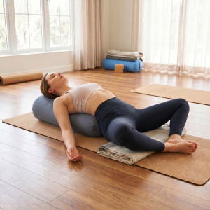 Alternative view of Bolster de Yoga cilíndrico · Cojín Bolster para Yoga Restaurativo y Savasana · Relleno de cáscara de espelta ecológica con lavanda · Funda lavable · 60×20 cm · Modelo: Stone