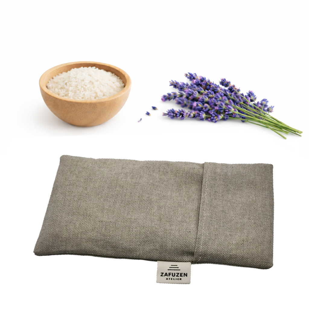 Almohada para ojos yoga con funda lavable Dune – Algodón natural – Relleno arroz y lavanda – ZAFUZEN - Imagen 4