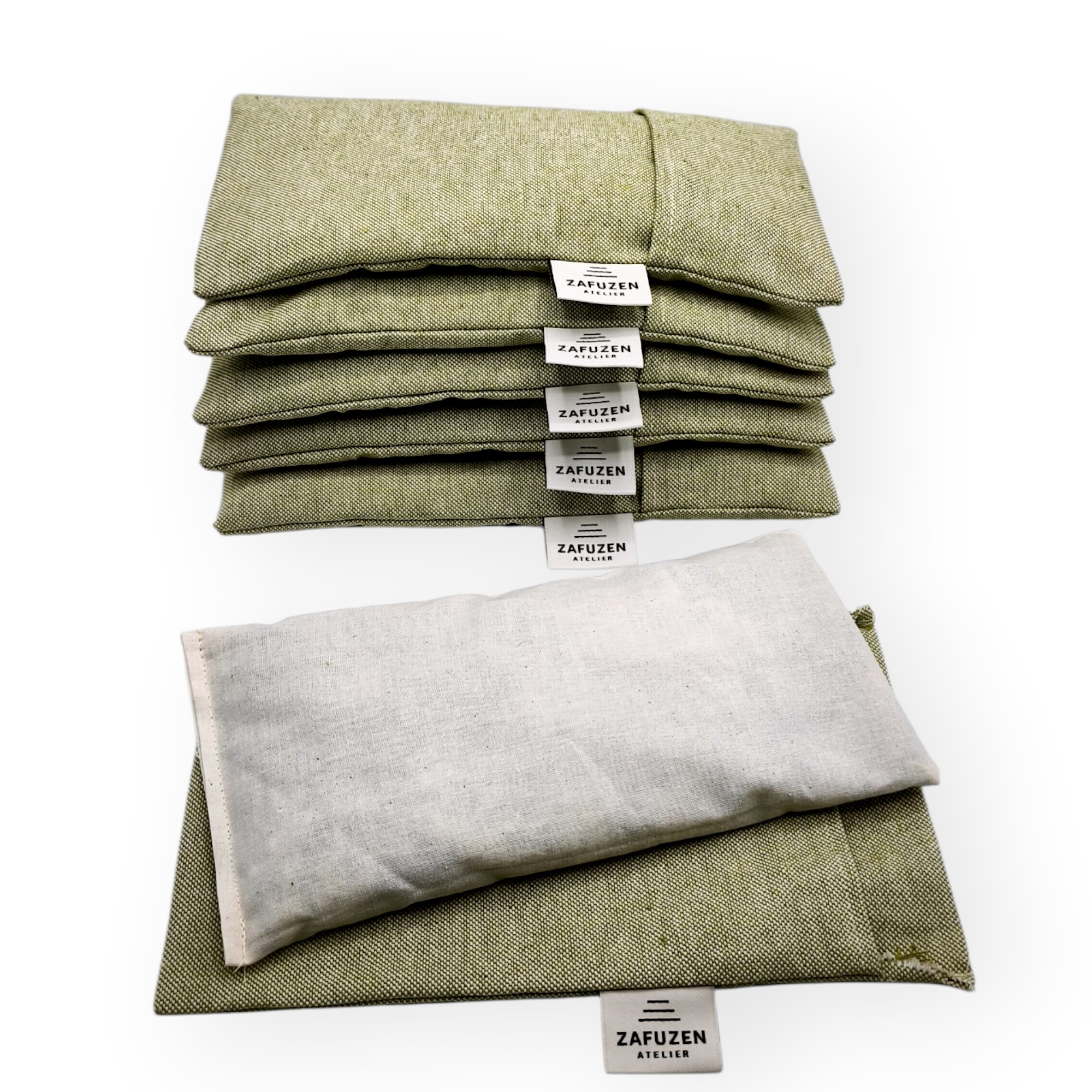 Almohadas para Ojos con Funda Lavable Pack 6 – Algodón Natural y Lavanda – Uso Profesional Yoga, Pilates, Spa y Fisioterapia – Color Sage – ZAFUZEN Atelier - Imagen 2